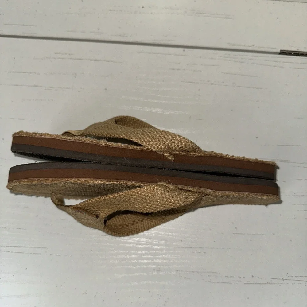 Rainbow Flip Flop Sandals Hemp Brown Wide Strap Single Layer Small 5.5-6.5